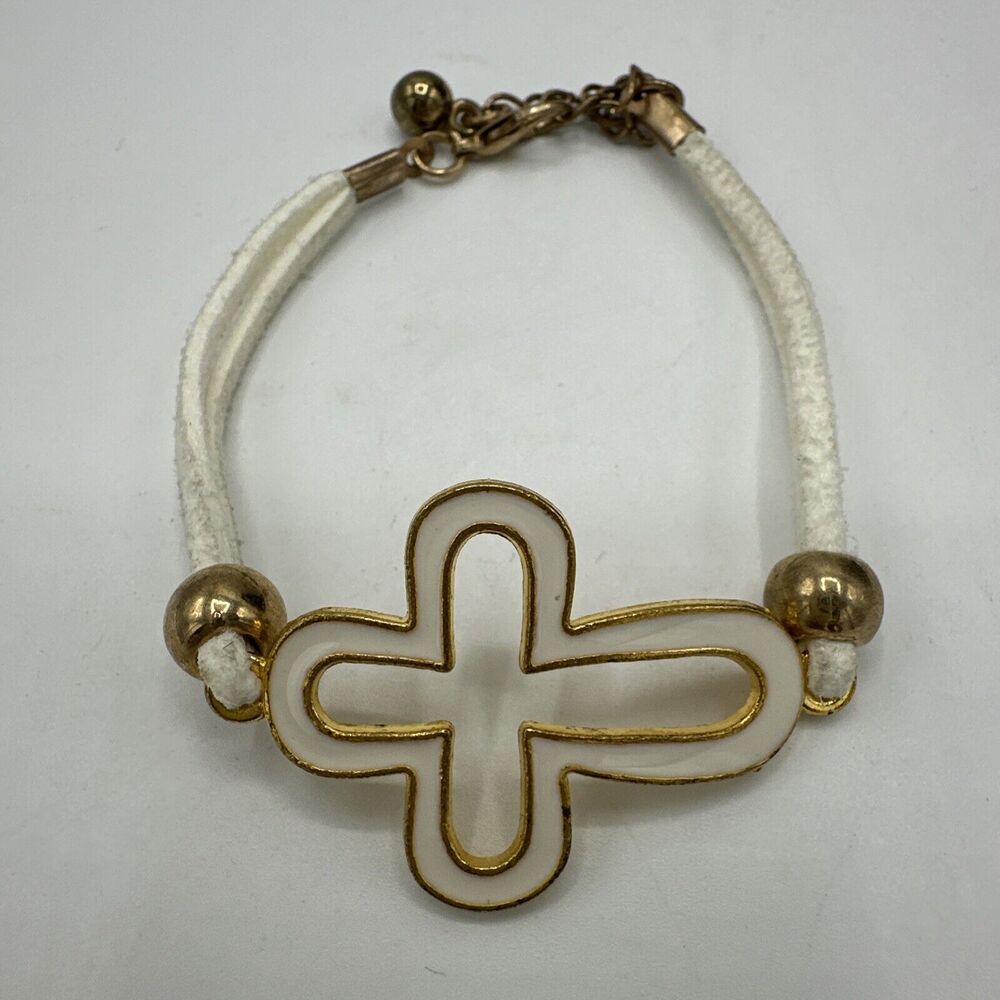 Christian Enamel Cross Bracelet Religious Fashion Costume Jewelry White